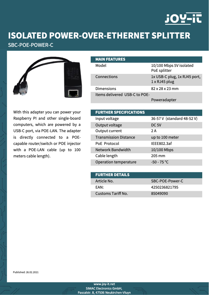 Image de la première page du manuel de l'appareil SBC-PoE-Power-C