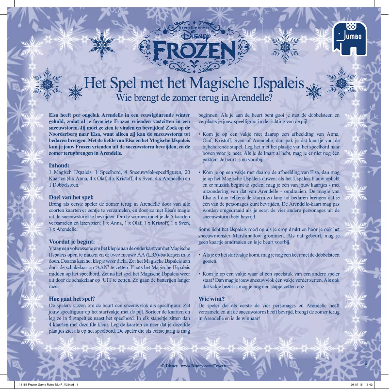 First page image of the manual for Disney Frozen Het Spel met het Magische Ijspaleis