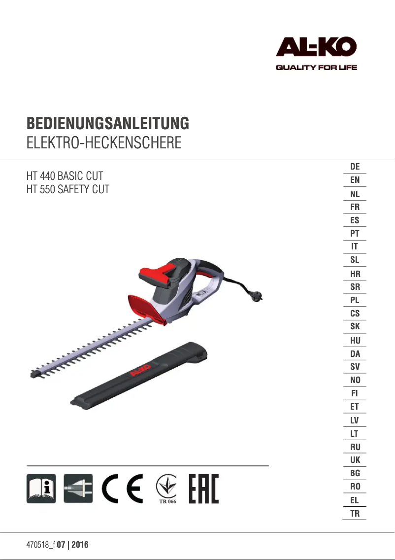 Page 1 de la notice Manuel utilisateur AL-KO HT 550 Safety Cut