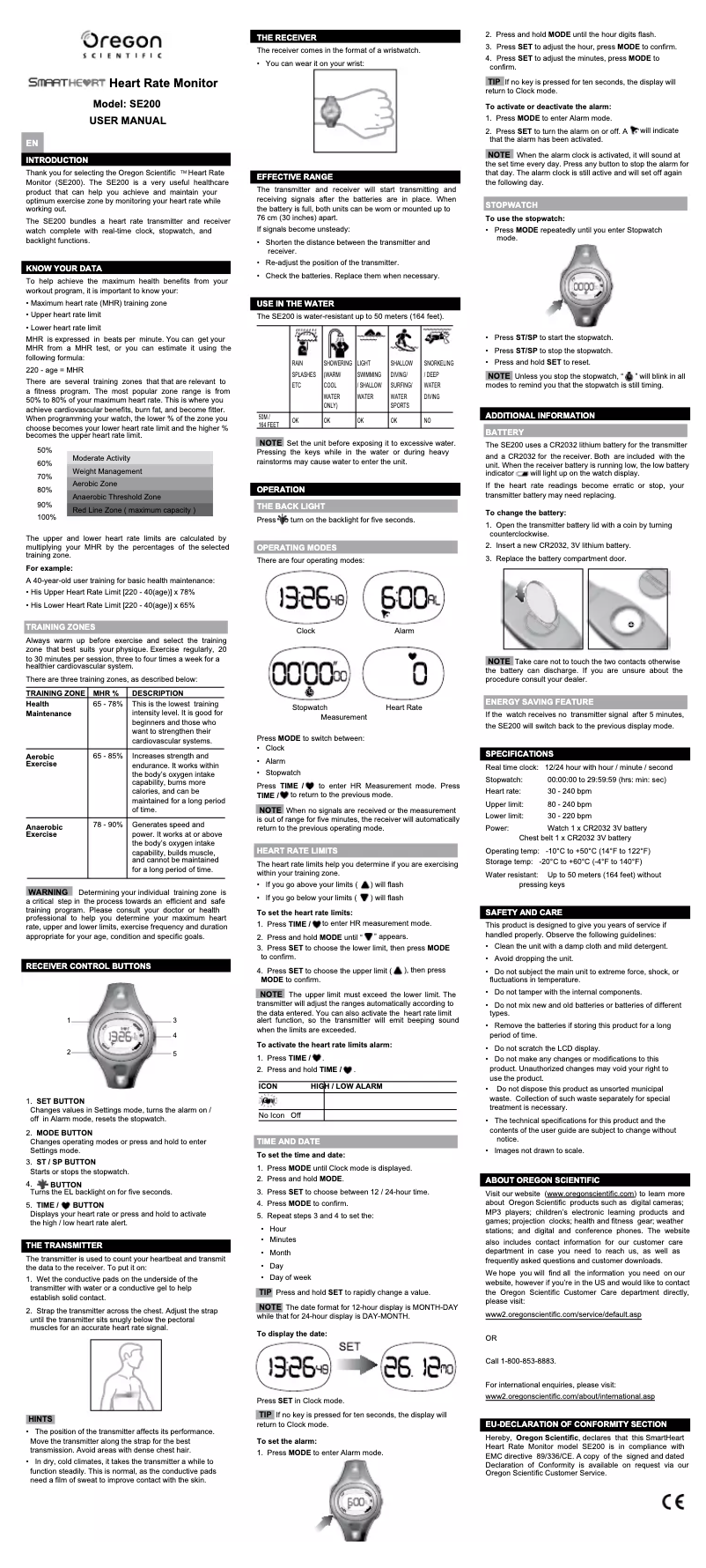 First page image of the manual for SE200