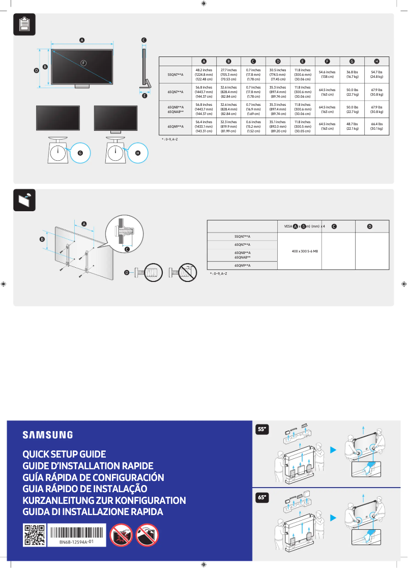 First page image of the manual for QA65QN800AS