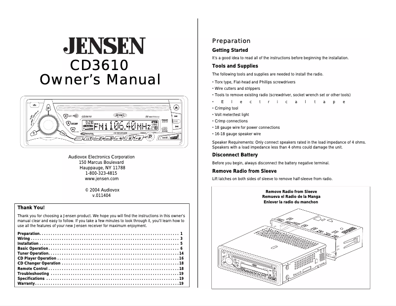 First page image of the manual for CD3610