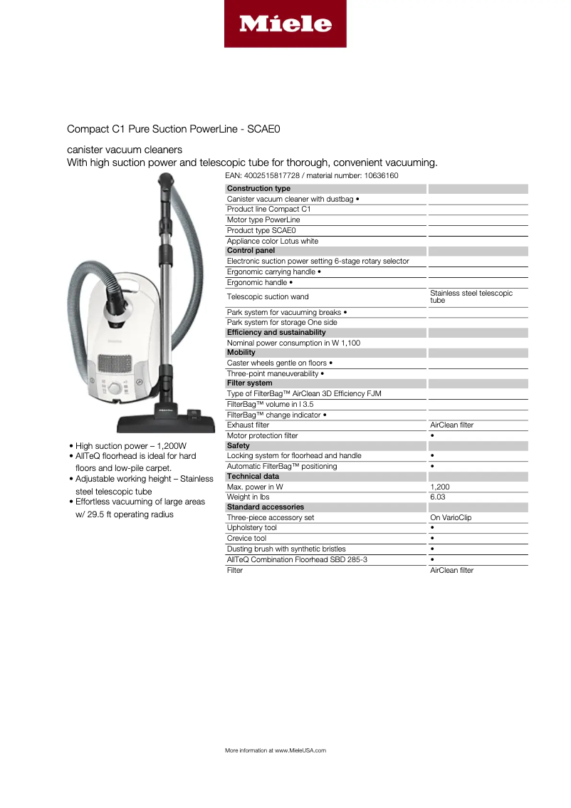 First page image of the manual for Compact C1 Pure Suction PowerLine