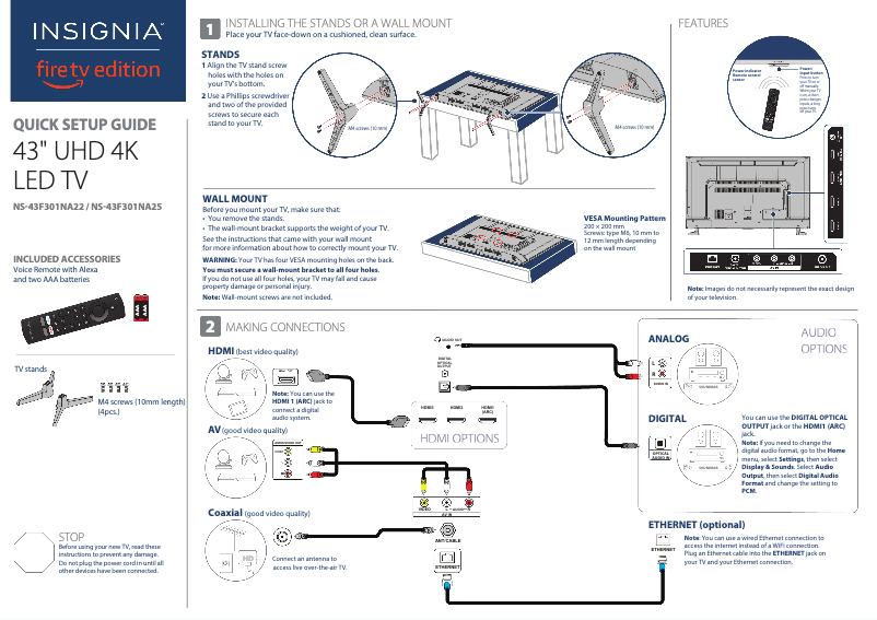 Page 1 of the manual Quick Start Guide Insignia NS-43F301NA25