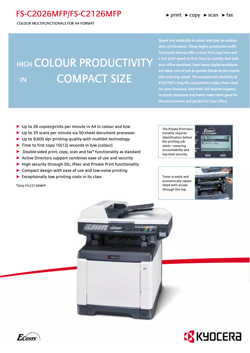 Page 1 of the manual Technical Sheet Kyocera FS-C2126MFP