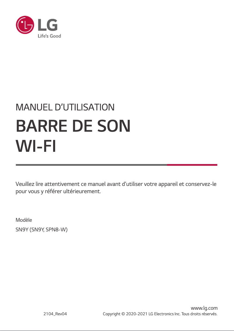 Page 1 of the manual User Manual LG SN9Y