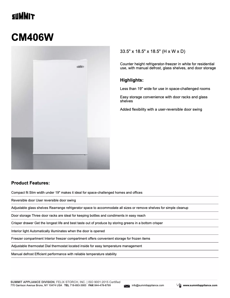 Page 1 of the manual Technical Sheet Summit CM406W
