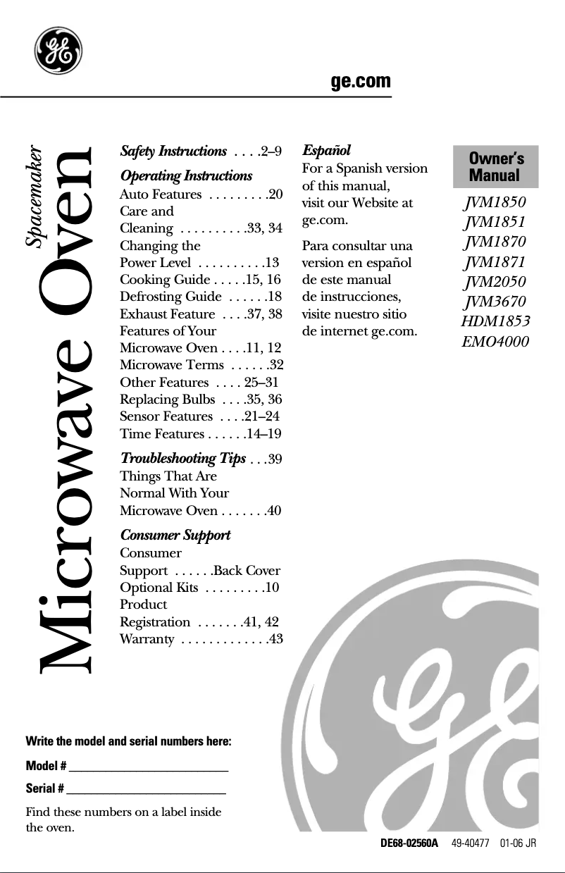 Page 1 of the manual Use and Maintenance Manual GE Adora HDM1853BJ