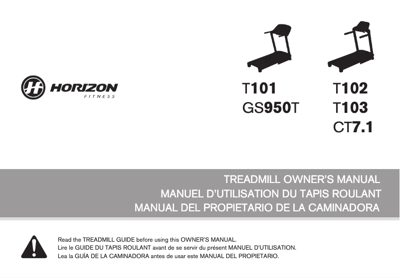 Page 1 de la notice Manuel utilisateur Horizon Fitness CT7.1