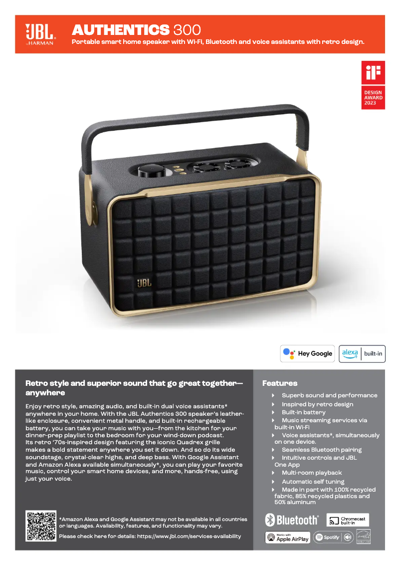 Page 1 of the manual Technical Sheet JBL Authentics 300