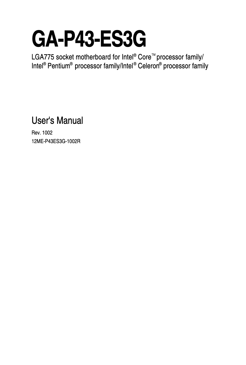 Page 1 of the manual User Manual Gigabyte P43-ES3G