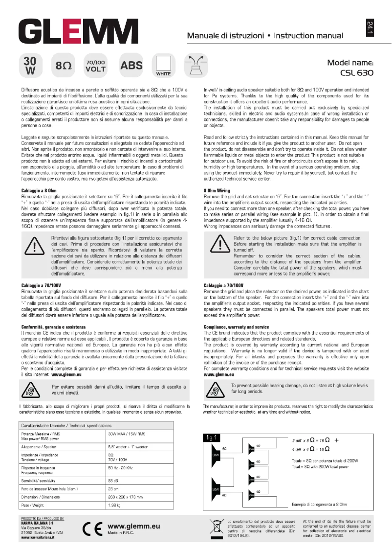 Page 1 of the manual User Manual Glemm CSL 630