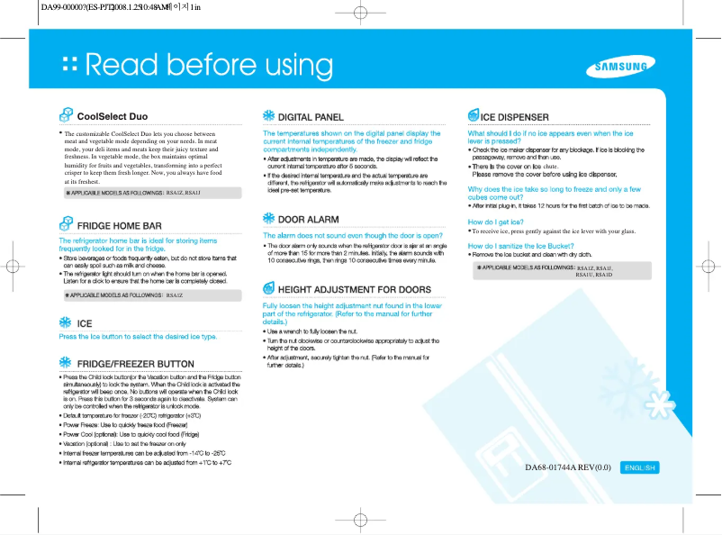 Page 1 of the manual Installation Guide Samsung RSA1RTSL