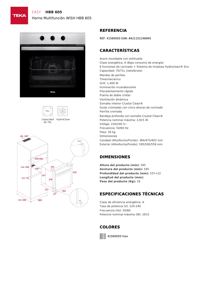 Page 1 of the manual Energy Label Teka HBB 605