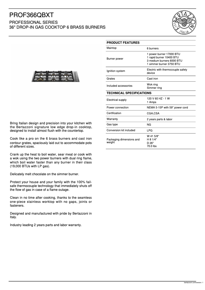 First page image of the manual for PROF366QBXT