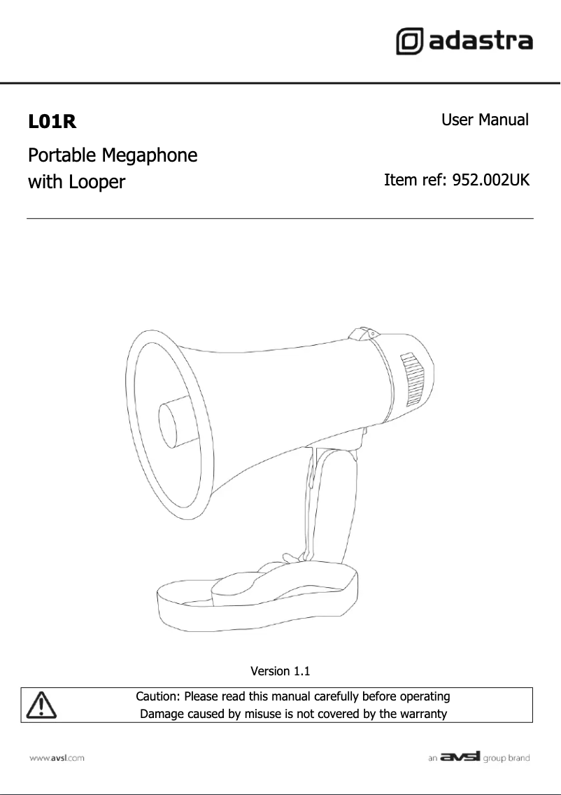 Page 1 of the manual User Manual Adastra L01R