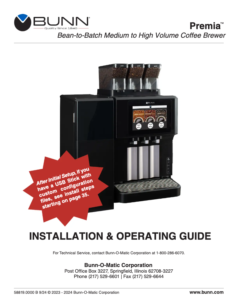 Page 1 de la notice Manuel utilisateur Bunn Premia 208-240V