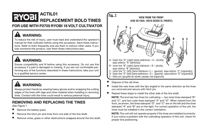 Page 1 of the manual User Manual RYOBI ACTIL01