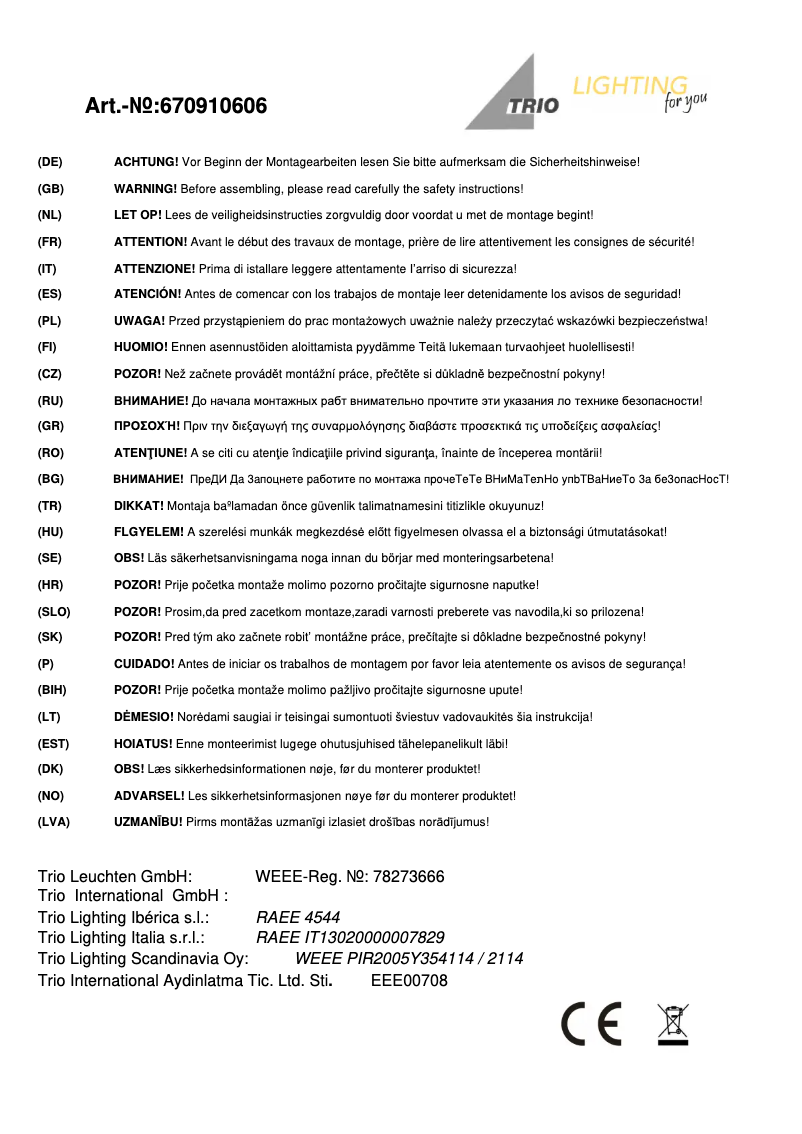 Page 1 of the manual User Manual Trio Lighting Olympus 670910606