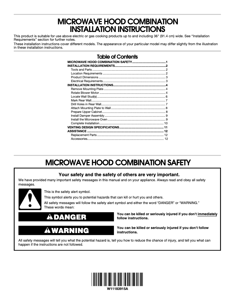 Page 1 of the manual Installation Guide KitchenAid JMV9196CS