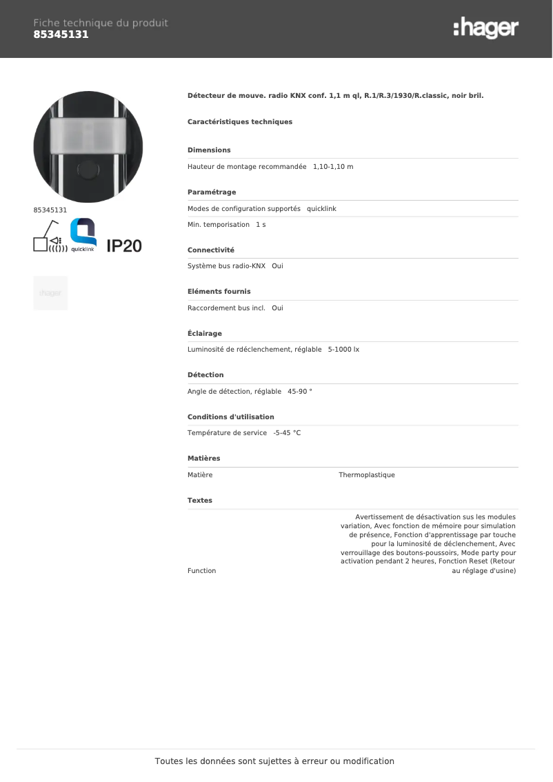 First page image of the manual for 85345131