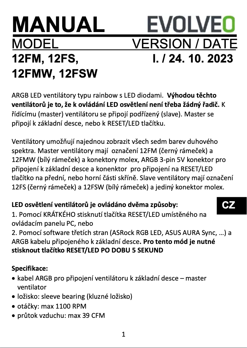 First page image of the manual for 12FSW