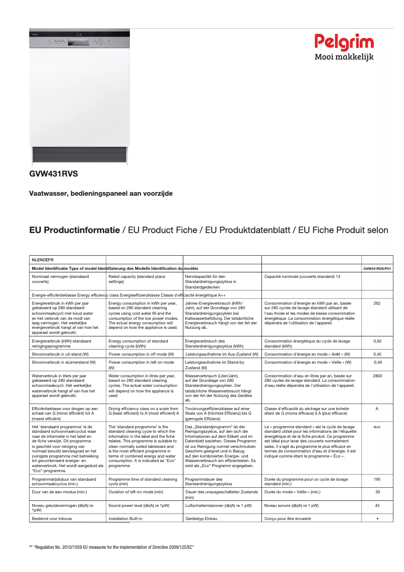 First page image of the manual for GVW431RVS