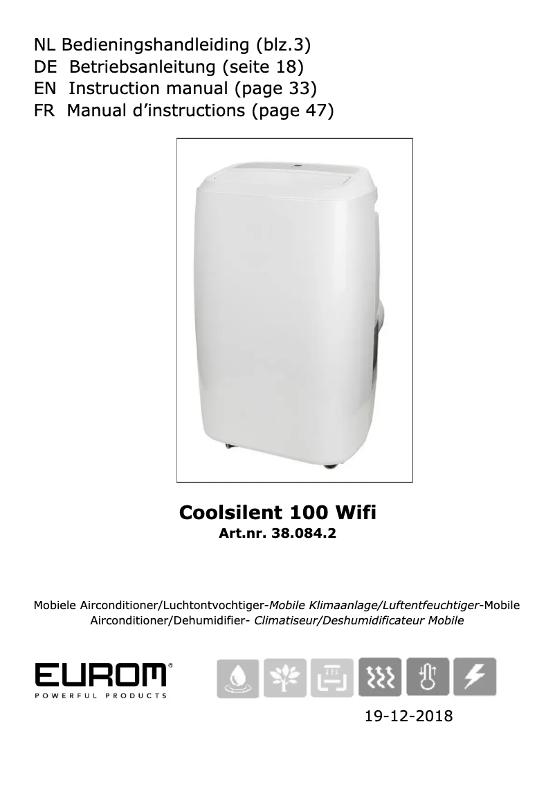 Page 1 de la notice Manuel utilisateur Eurom CoolSilent 100 Wifi