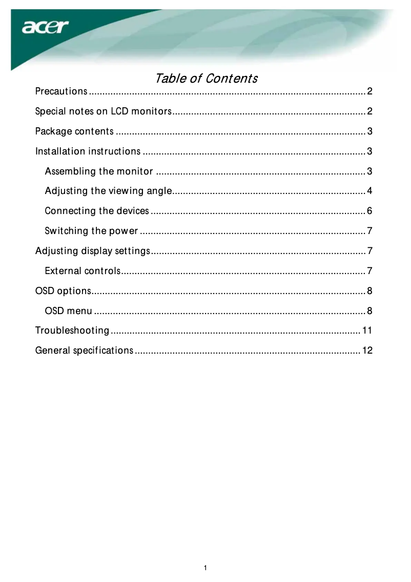 First page image of the manual for AL2223Wb