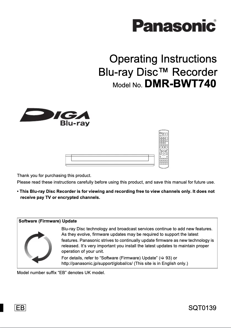 Page 1 of the manual User Manual Panasonic DMR-BWT740