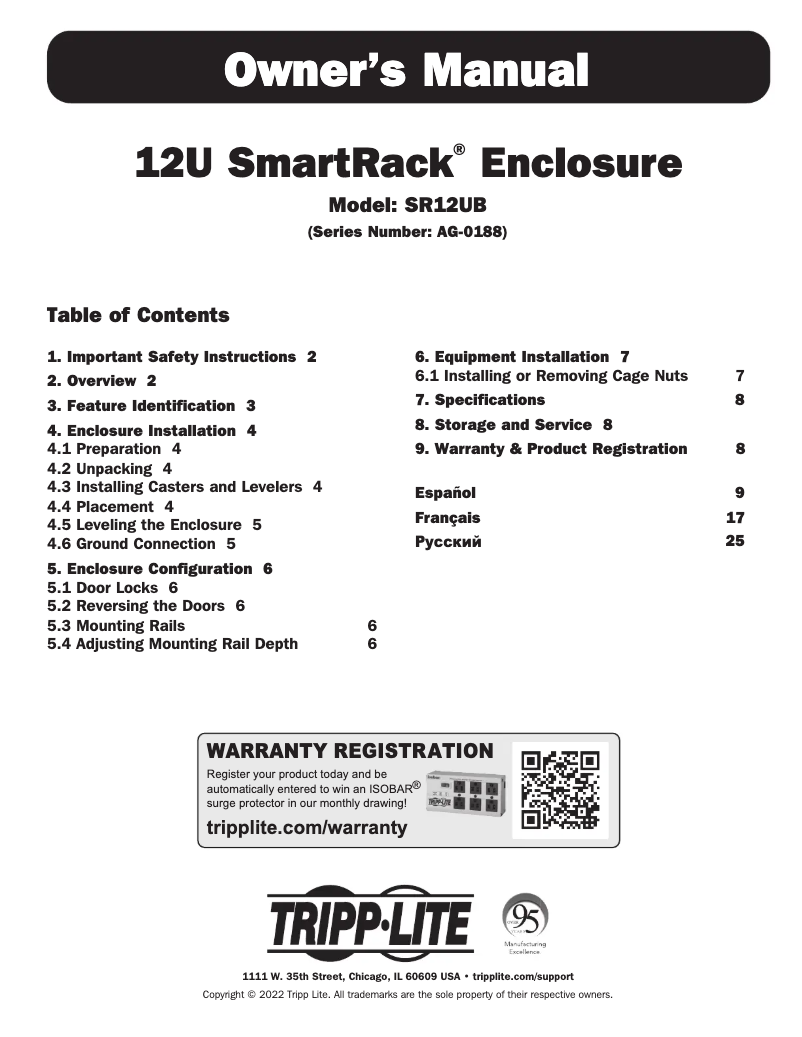 Page 1 of the manual User Manual Tripp Lite SmartRack SR12UB