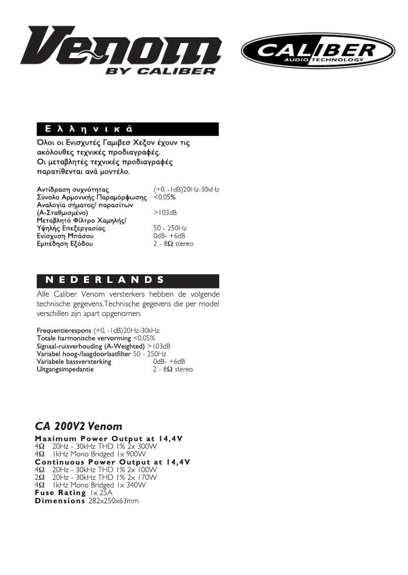 Page 1 of the manual User Manual Caliber CA 200V2 Venom