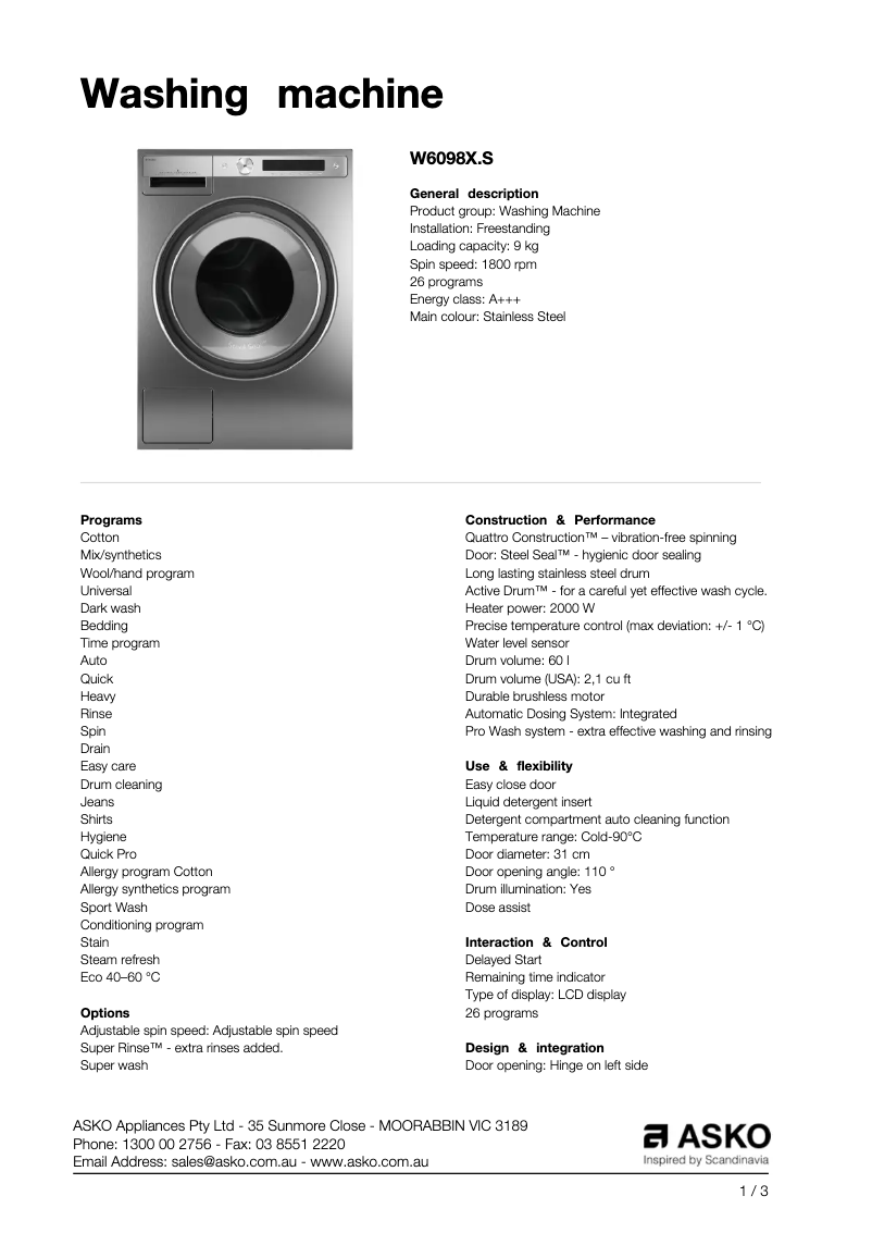 First page image of the manual for W6098X