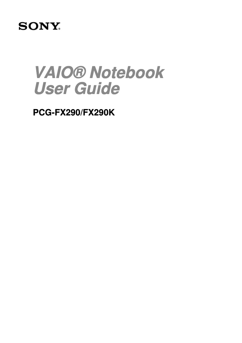 First page image of the manual for Vaio PCG-FX290