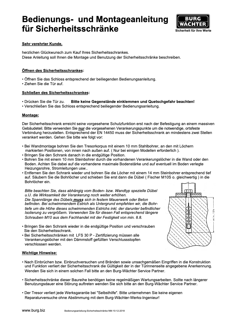 Page 1 of the manual Instructions / Assembly Burg Wächter SecuTronic B