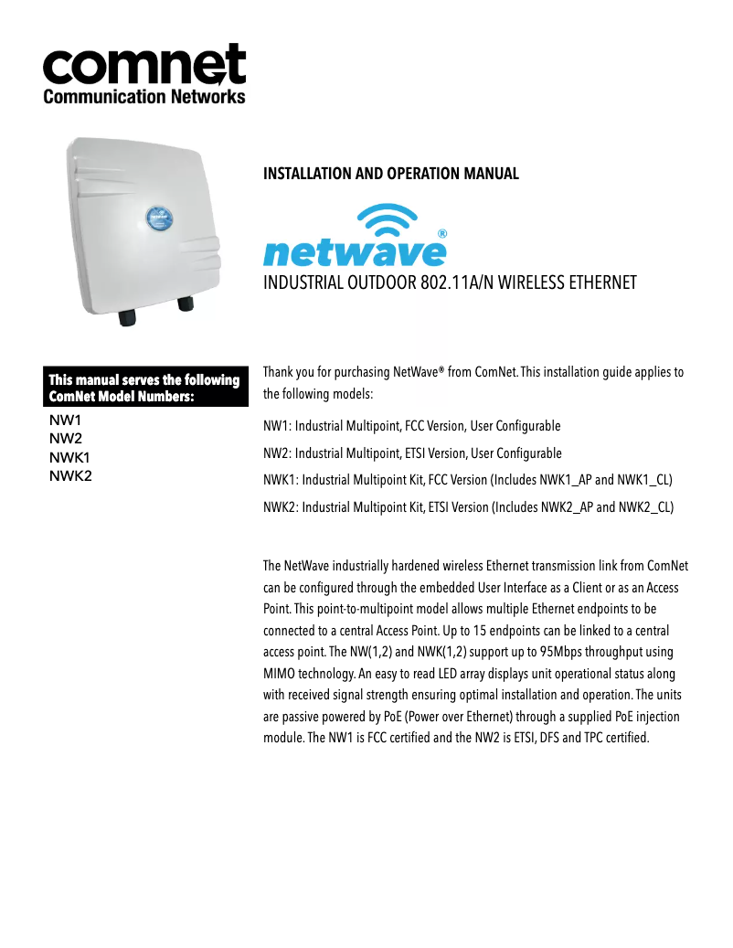 First page image of the manual for Netwave NW2