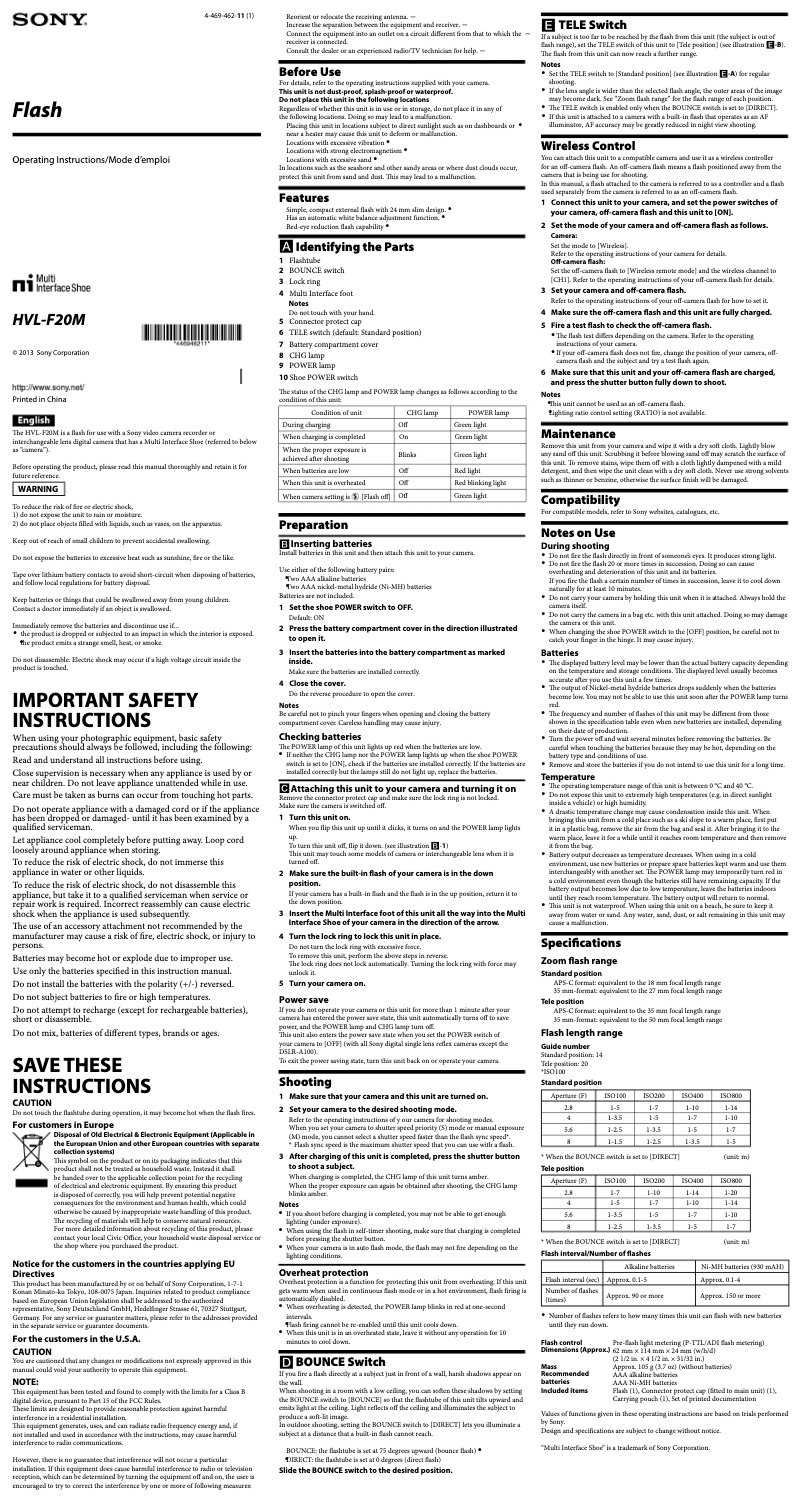 Page 1 of the manual User Manual Sony HVL-F20M