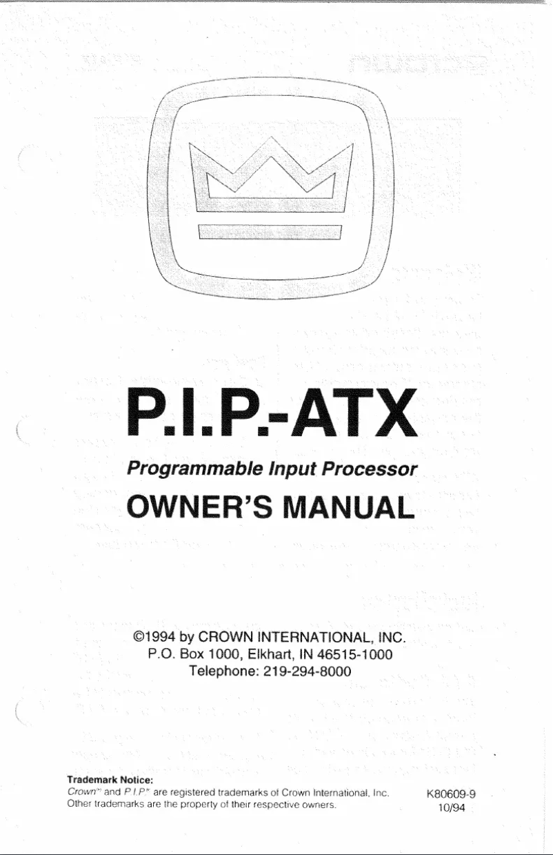 Page 1 of the manual User Manual Crown P.I.P.-ATX