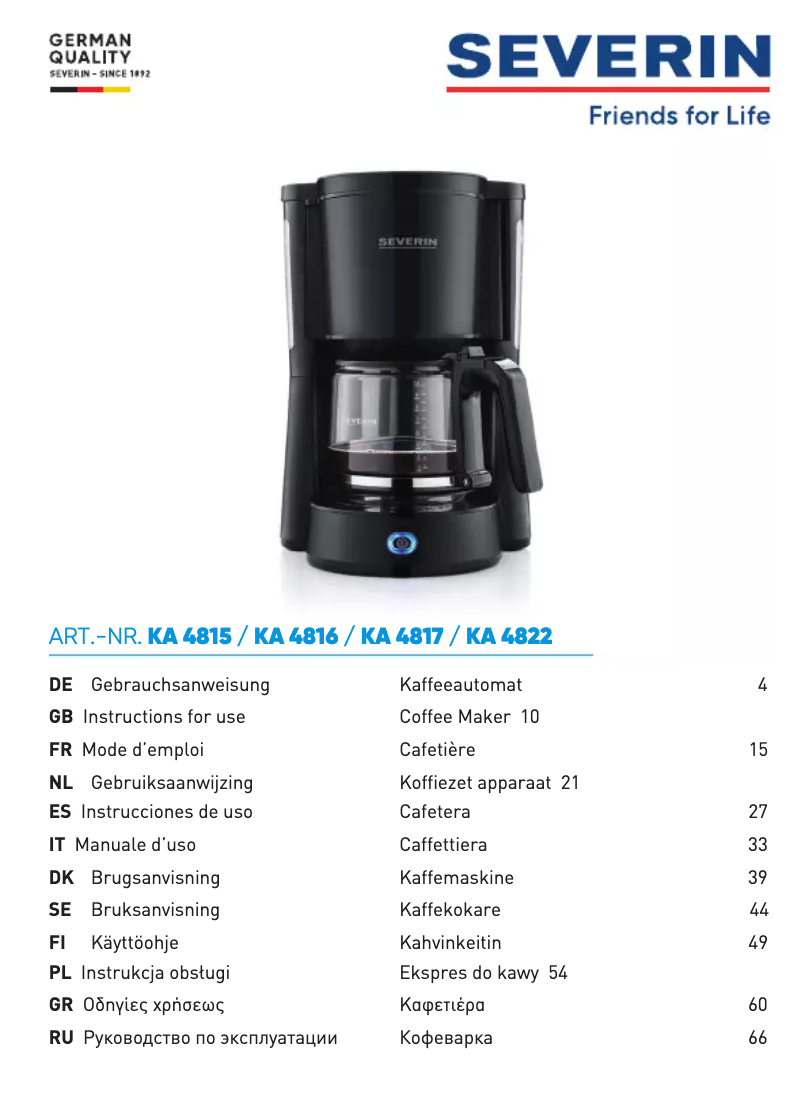 First page image of the manual for KA 4815