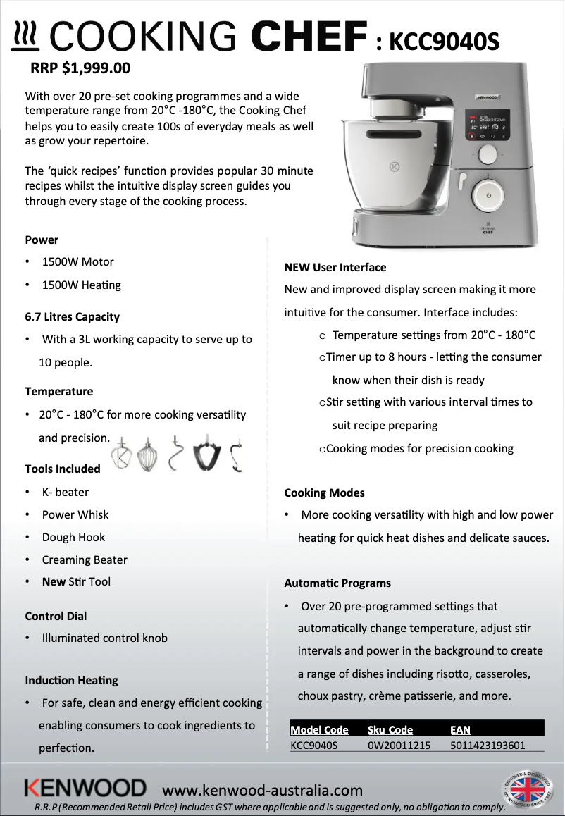 First page image of the manual for Cooking Chef KCC90