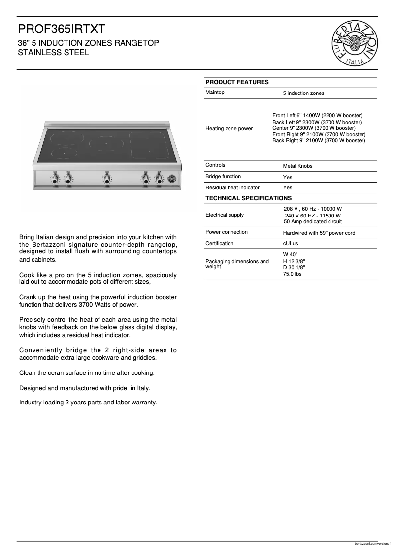 First page image of the manual for PROF365IRTXT
