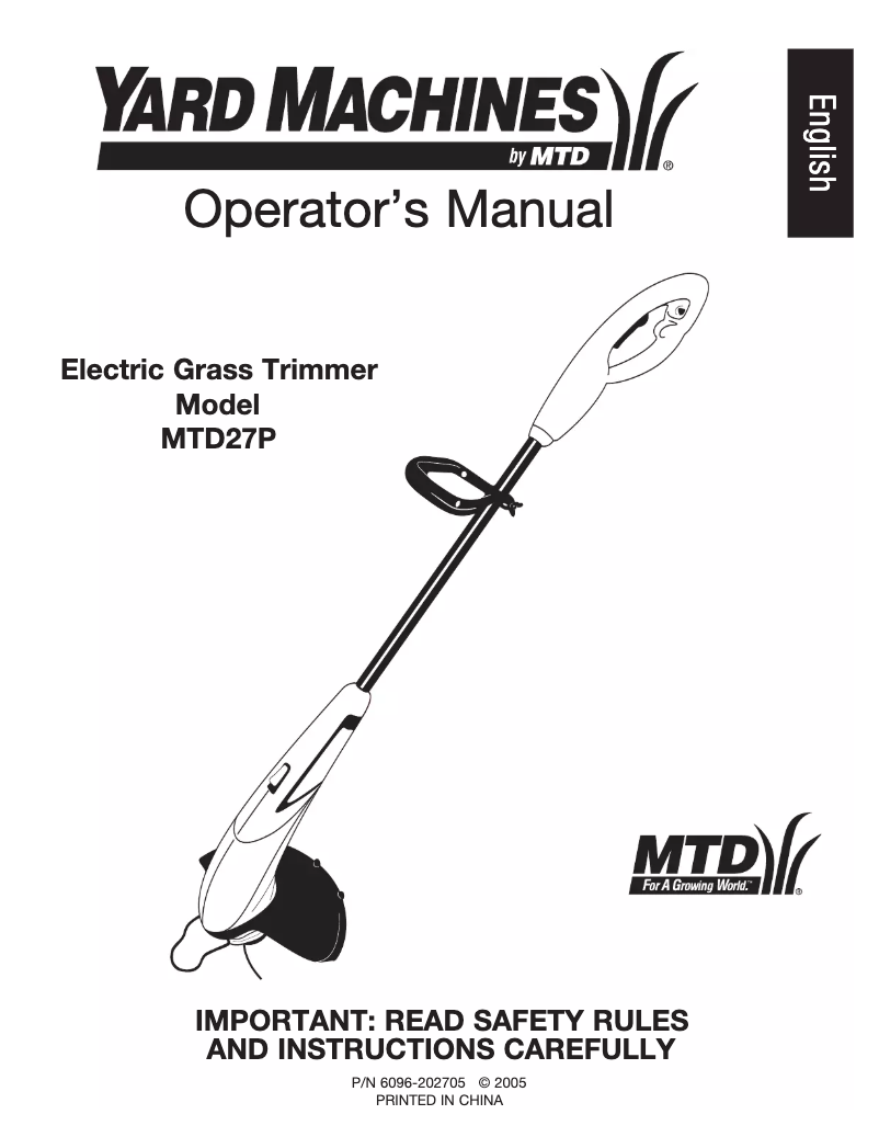 Page 1 of the manual User Manual MTD MTD27P