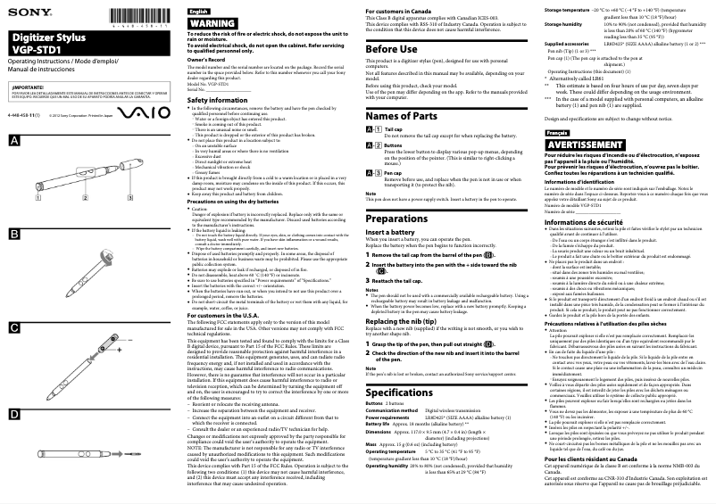First page image of the manual for Vaio Duo 11 SVD11225PDB