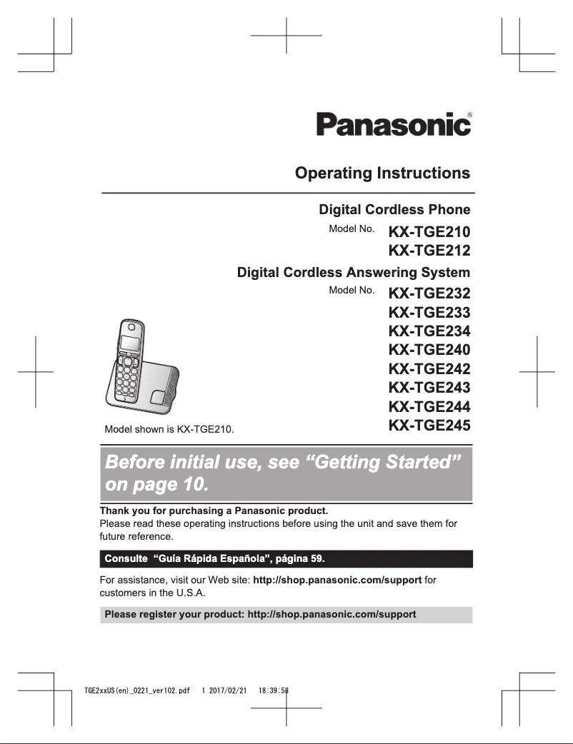 Page 1 of the manual User Manual Panasonic KX-TGE244