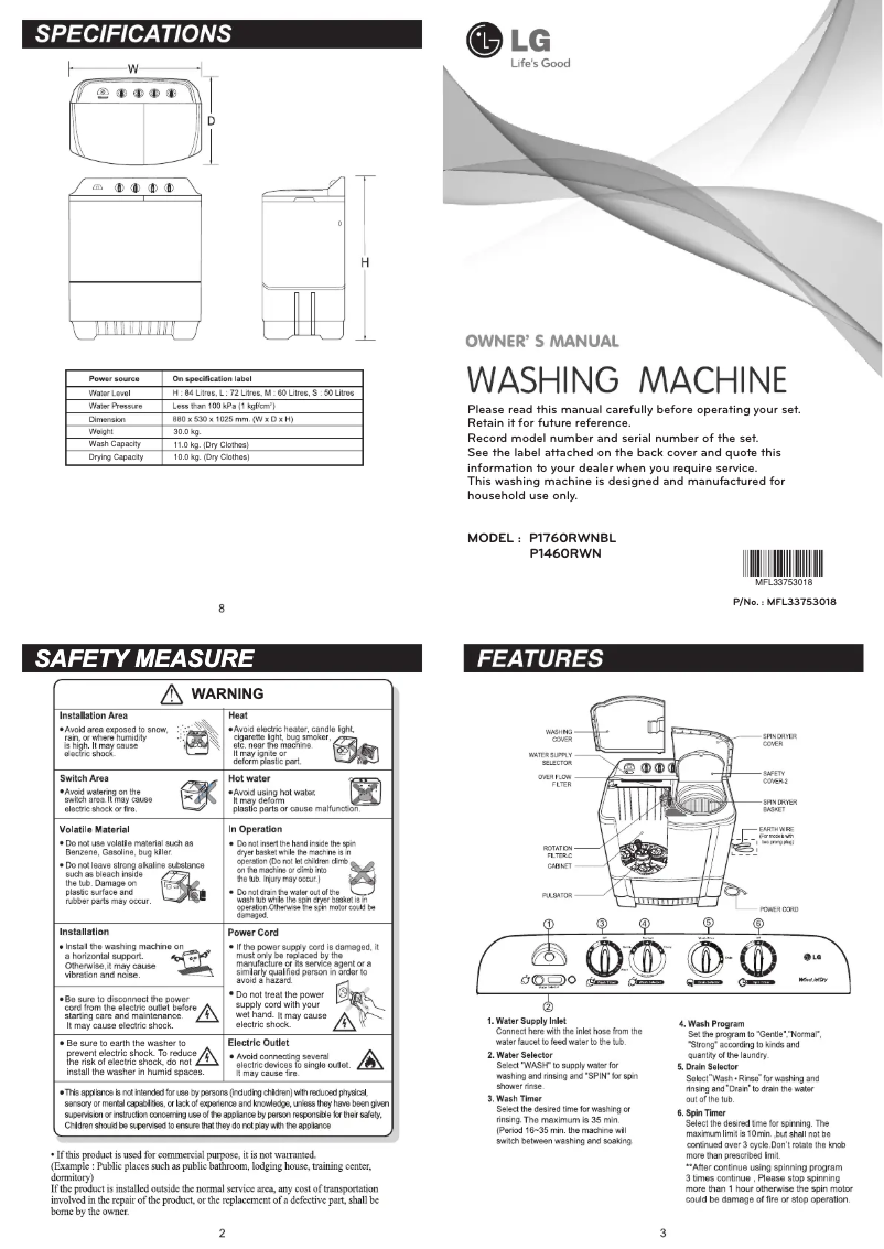 First page image of the manual for P1460RWN