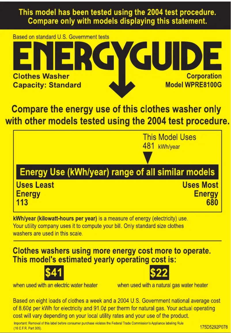 First page image of the manual for Profile WPRE8100GWT