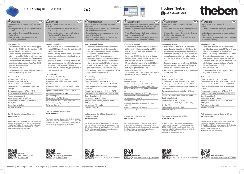 First page image of the manual for LUXORliving RF1