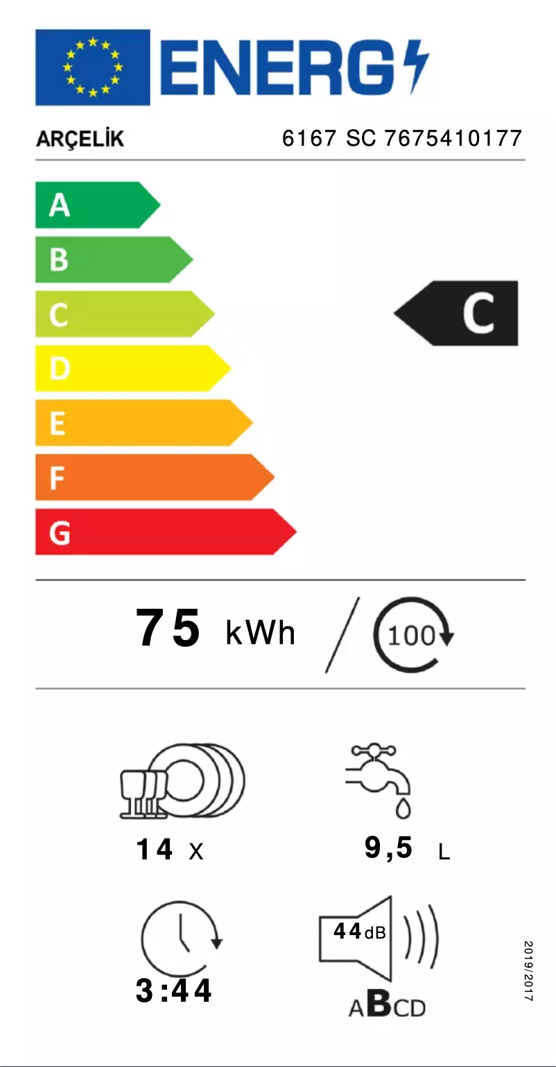 Page 1 of the manual Energy Label Arçelik 6167 SC