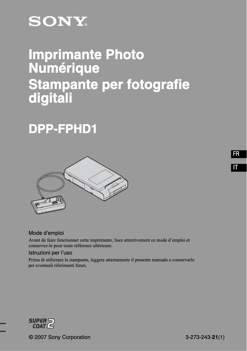 First page image of the manual for Cybershot DSC-T70HDPR