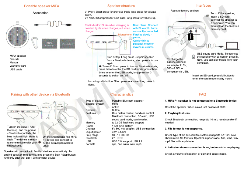 First page image of the manual for MiFa